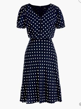 J.Crew Polka Dot Mini Dress Navy V-Neck Short Sleeve Petite OP